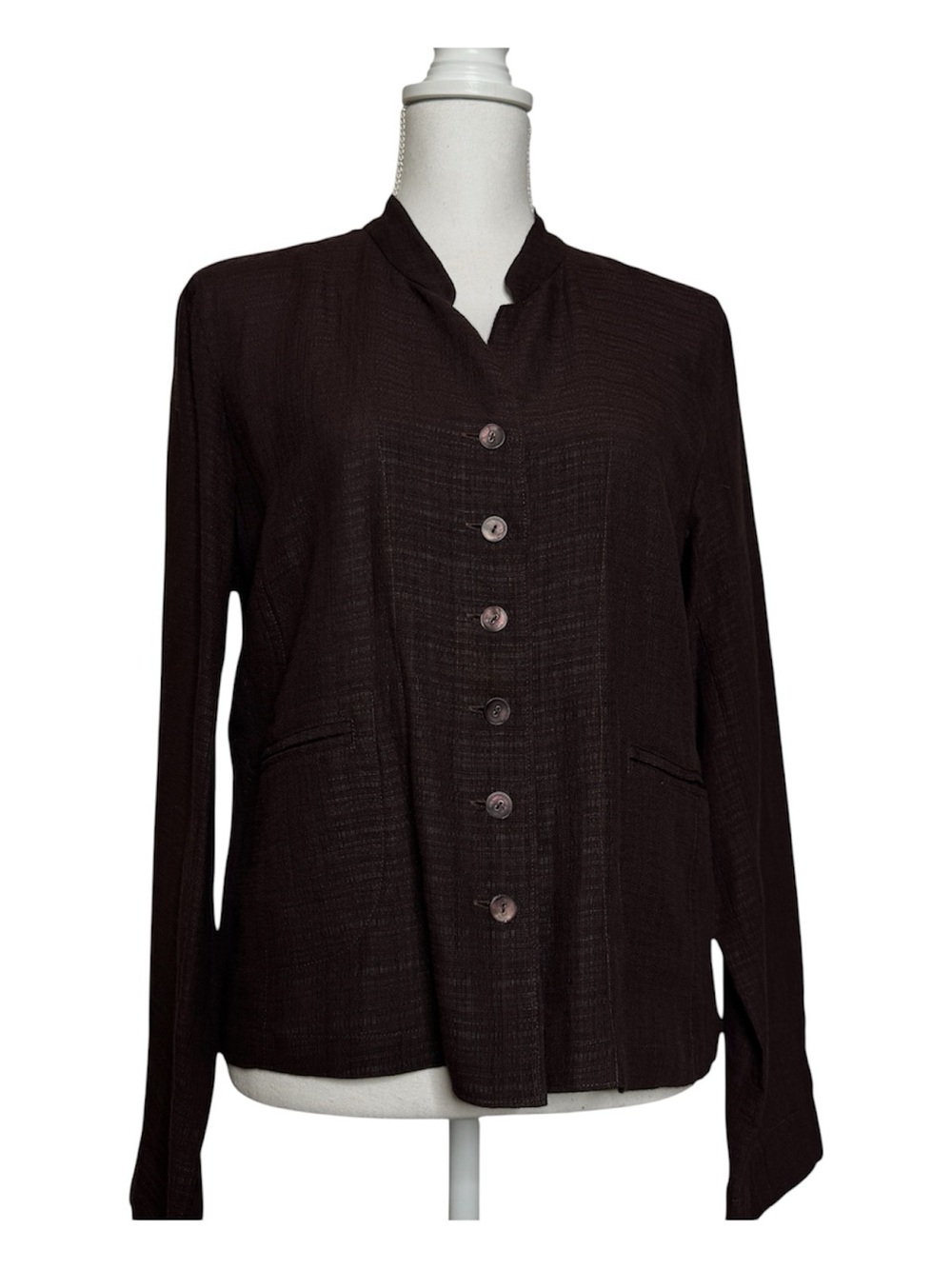 Eileen Fisher Blazer Brown Linen Blend Lightweight Jacket Minimalist SZ Medium